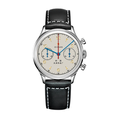 Sea-Gull 1963 Edição 70 Anos champagne com pulseira de couro preto, vista frontal em fundo branco