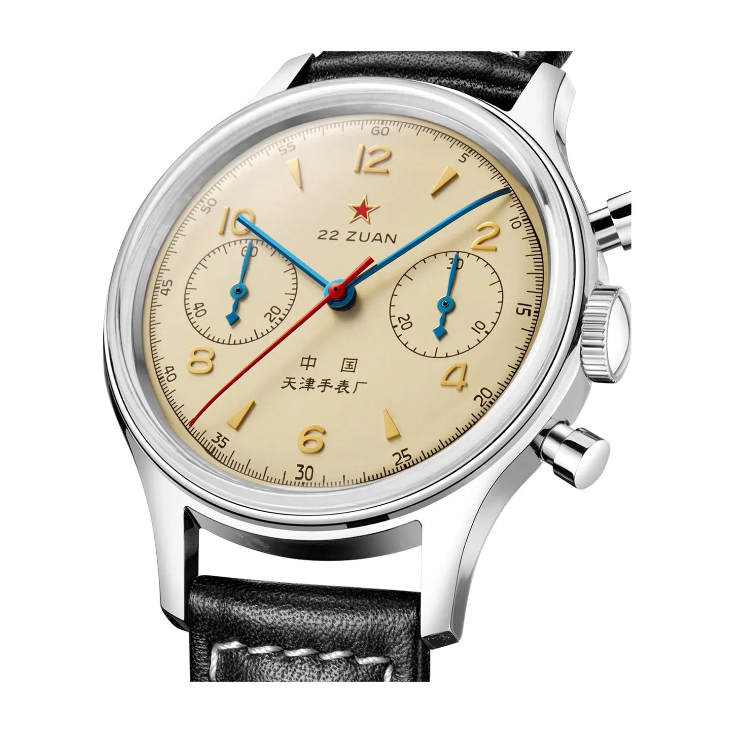 Mostrador champagne do Sea-Gull 1963 Edição 70 Anos com submostradores azuis, fundo branco