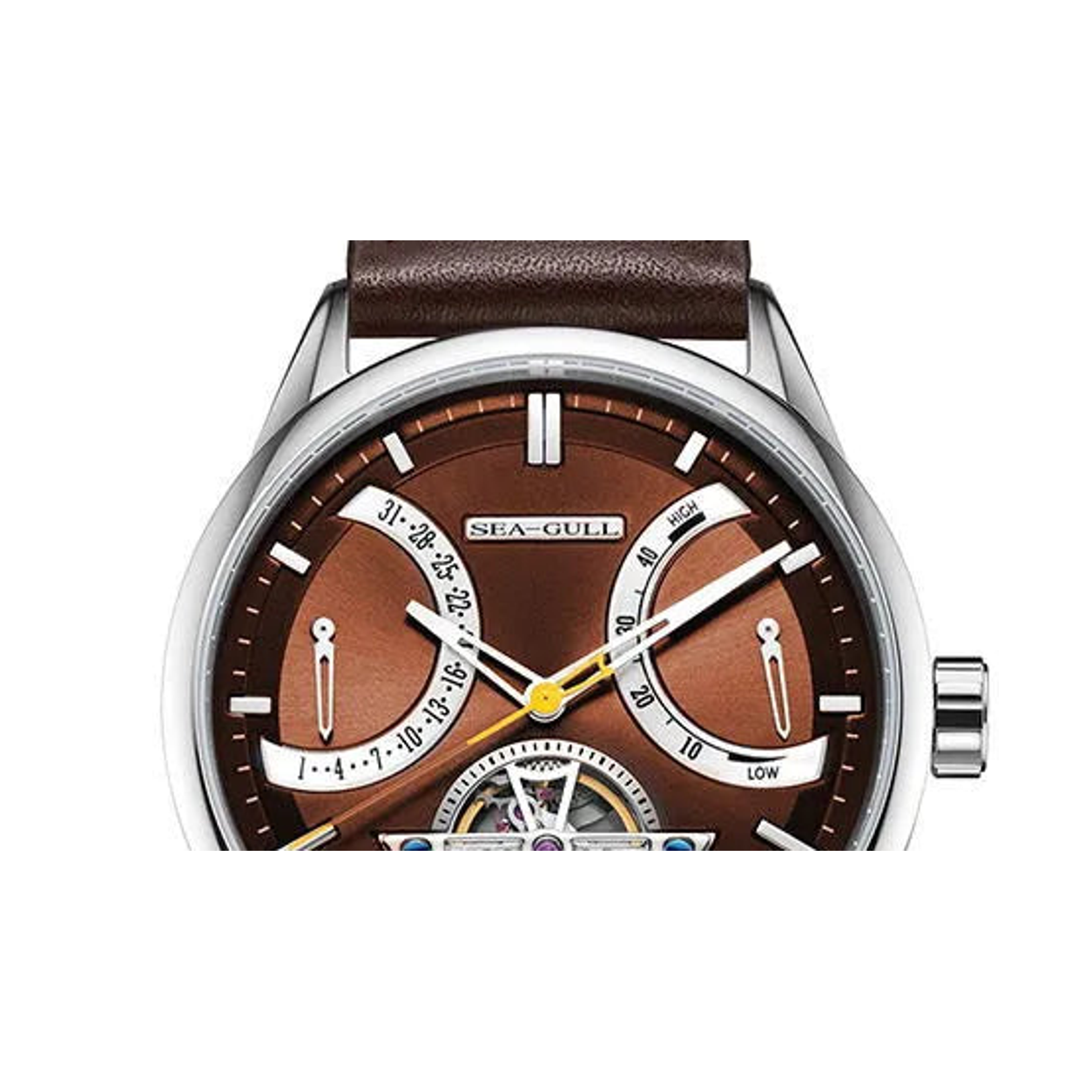 Sea-Gull 819.72.6128 marrom detalhe do mostrador