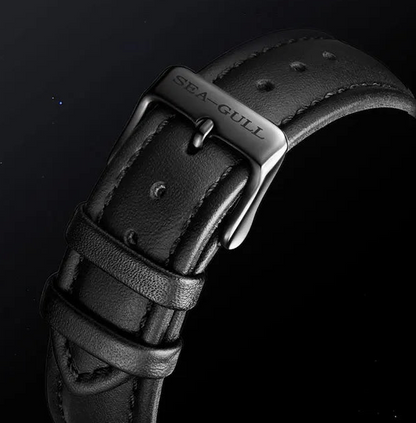 Acabamento da pulseira de couro preta do Sea-Gull 819.92.6028H GMT